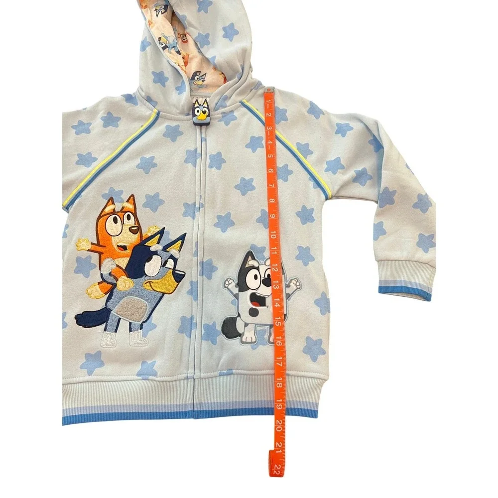 Bluey Boys Zip‎ Up Hoodie Nantucket Breeze Blue Star Print Character Size 7